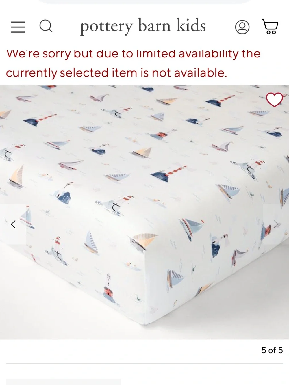 Pottery Barn Kids Nautical Sailboat Fitted Crib Sheet - White/Blue